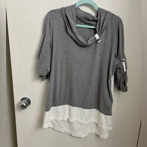 Neon Buddha mixed media pullover with buttons